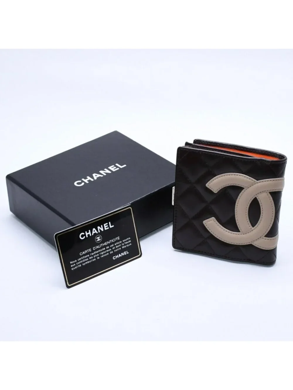 Chanel Cambon Line Kiss Lock Compact Wallet Bifold CC Logo Calfskin